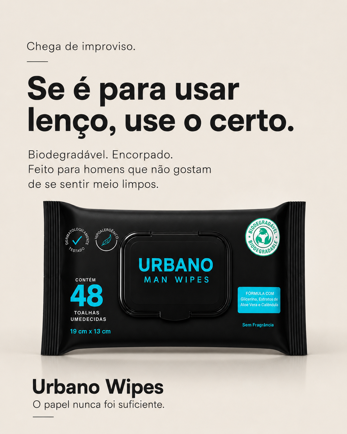 Lenço Umedecido Masculino Urbano Wipes – 1 Pacote com 48 Lenços Resistentes