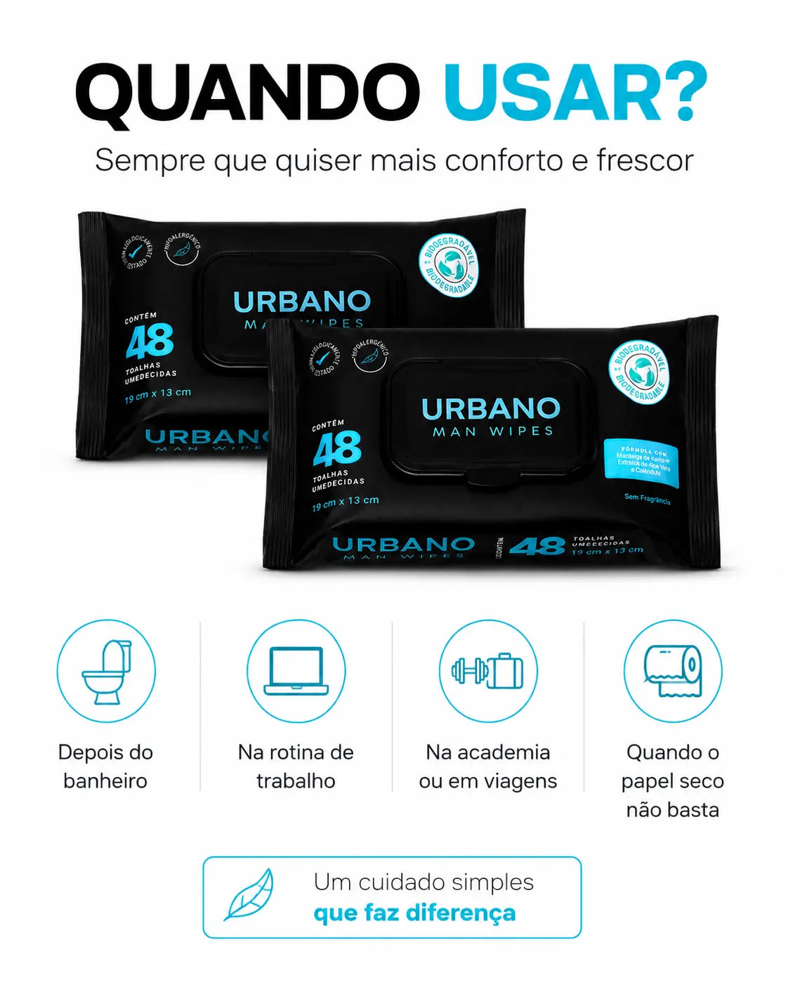 Lenço Umedecido Masculino Urbano Wipes Kit 2x48 – 96 Lenços Resistentes Urbano Wipes